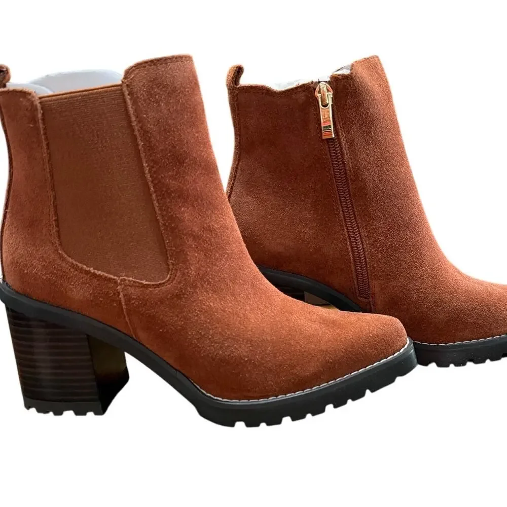 Franco Sarto Trent Women’s Ankle Boots Russet Brown Suede Leather Sz 7.5 WNWB - Picture 1 of 16